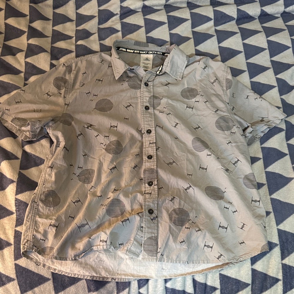 Star Wars Gray Button Down Shirt with Spaceship Pattern